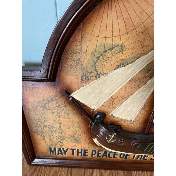 Vintage Sailboat Framed Map Wooden Mast Cloth Sails Nautical Wall Art 24"x18" - Picture 6 of 9